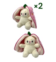 2 Adet Sevimli Çilek Tavşan Peluş Çantalı Hediyelik 50 cm Oyuncak (Pembe)