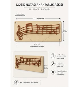MYCRAFT3D Müzik Notalı Anahtarlık Askısı Duvar Tipi 4 Askılı Dekoratif Organizer
