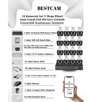 BESTCAM 16 Kameralı Set 5 Mega Piksel Sony Lensli FULL HD Gece Görüşlü Güvenlik Kamera Seti 500 GB Hard disk
