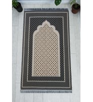 Hafif Taşınabilir Mihraplı Yıldız Desenli Goblen Seccade - Siyah