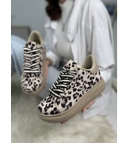 Günlük Kadın Sneaker Leopar Desenli Bağcıklı Kalın Topuklu Spor Ayakkabı 313 (Leopar)
