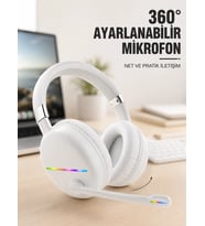 Rgb Işıklı Mikrofonlu Bluetooth Kulaklık Beyaz Over-ear Tasarım Type-c Şarjlı