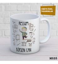 Kişiye Özel Meslek Temalı Kupa  İsimli & Fotoğraflı Premium Hediye Bardak Ressam