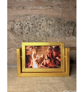Kişiye Özel Fotoğraflı El Yapımı Ahşap Dönen Fotoğraf Çerçevesi Anneler Günü Hediyesi (Sarı Altın)