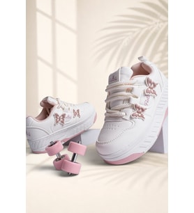 Çocuk Patenli 4 Tekerlekli Beyaz Spor Paten Ayakkabı - Tekerlekli Sneakers SeferiPaten