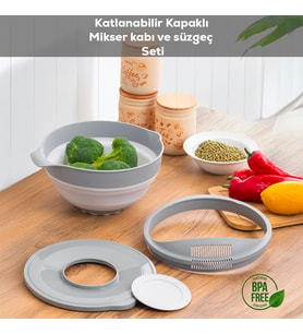 Porsima S-00113 Akordiyon Katlanabilir Süzgeç Seti Mikser Karıştırma Kabı Mutfak Çeyiz Seti