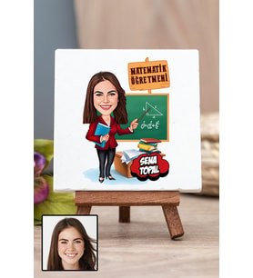 Kadın Matematik Öğretmenine Öğretmenler Günü Hediyesi Karikatürlü Masa Dekoru