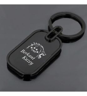 Kişiye Özel İsimli Çelik Anahtarlık Aslan Logo Baskılı (Siyah)