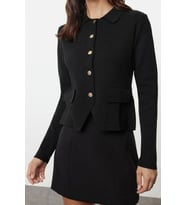 Kadın Modern Tarz Regular Polo Yaka Regular Triko Hırka (Siyah)