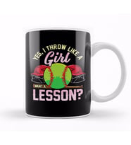 Yes I Throw Like a Girl Want a Lesson Pitcher Pun Kupa Bardak Porselen