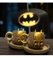 3D Kabartmalı 4 Parça El Yapımı Özel Tasarım Seramik Yaldızlı Vintage Batman Kahve Fincanı Takımı