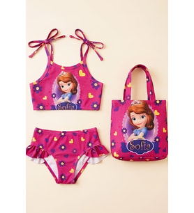 Kız Çocuk Çantalı 3'lü Mayo Takımı (Çanta+Mayo+Bikini) 3-10 Yaş 12648N MODANINO