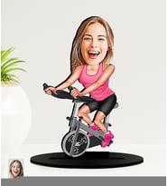 Kişiye Özel Bisikletçi Kız Karikatürlü  Mdf Biblo (Çok Renkli)