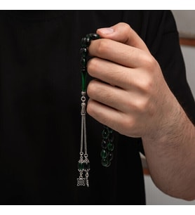Sıkma Kehribar 925 Ayar Gümüş Tesbih (Bej)