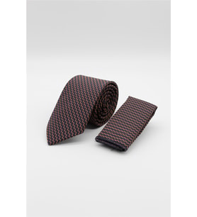 Lacivert-Turuncu Desenli 7 Cm Kravat 1090260120