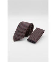 Lacivert-Turuncu Desenli 7 Cm Kravat 1090260120