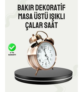 Nostaljik Büyük Boy Metal Masa Saati Bronz Kaplama ve Yüksek Sesli Alarm