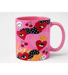 Kalp Pembe Siyah Desenli Kupa Bardak