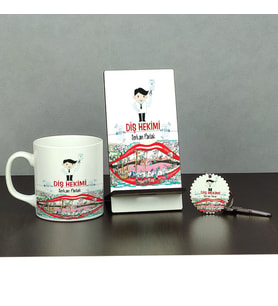 Diş Hekimi Üçlü Set (Kupa + Telefon Standı + Anahtarlık) 001