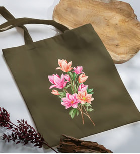 BK Gift Çiçek Tasarımlı Haki Kumaş Bez Çanta, Baskılı Omuz Çantası, Alışveriş Çantası, Arkadaşa Hediye-4