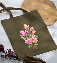 BK Gift Çiçek Tasarımlı Haki Kumaş Bez Çanta, Baskılı Omuz Çantası, Alışveriş Çantası, Arkadaşa Hediye-4