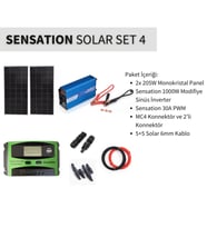 Sensation Solar Set Paket 4 (Karavan, Bağ Evi) Monokristal Güneş Paneli-Pwm-İnverter Modifiye Sinüs