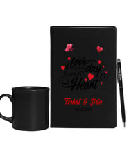 Sevgililer Gününe Özel Siyah Defter Kalem & Varil Kupa Hediye Seti 7