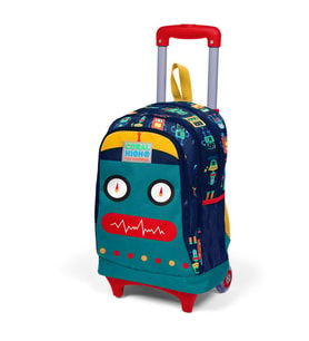 Kids Lacivert Robot Desenli Işıklı Tekerlekli Iki Bölmeli Çekçekli Sırt Çantası