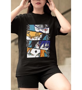 Anime Naruto Eyes Tişört (Siyah)
