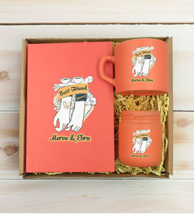 BK Gift Kişiye Özel İsimli DTF Best Friend Temalı Somon Defter & Kahve Fincanı & Mum Hediye Seti-4, Arkadaşa Hediye, Doğum Günü Hediyesi