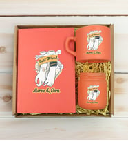 BK Gift Kişiye Özel İsimli DTF Best Friend Temalı Somon Defter & Kahve Fincanı & Mum Hediye Seti-4, Arkadaşa Hediye, Doğum Günü Hediyesi