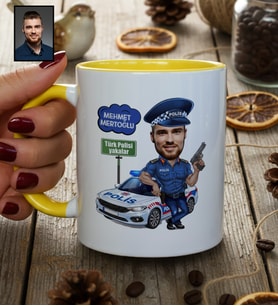 Kişiye Özel Kişiye Özel Karikatürlü Erkek Polis Kupa Bardak Polisler Günü Hediyesi