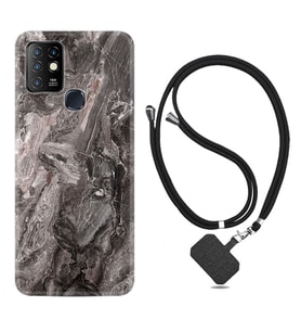 INFINIX Hot 8 9 10 11S Hot 10 Play 10T Kılıf Boyun Askılı Silikon Gri Mermer 1376