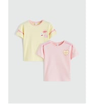 LCW Kids Sarı Bisiklet Yaka Baskılı Kız Çocuk Tişört 2'li
