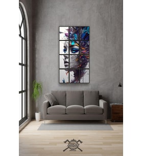 12 parça Renkli Güzel Kadın Çerçeve Görünümlü Mdf tablo Duvar Süsü Hediyelik Eşya (45cm x 85cm)