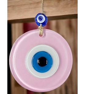 Mini Boy Pudra Pembe Nazar Boncuklu Duvar Süsü 10 Cm Cam Duvar Dekoru