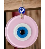 Mini Boy Pudra Pembe Nazar Boncuklu Duvar Süsü 10 Cm Cam Duvar Dekoru