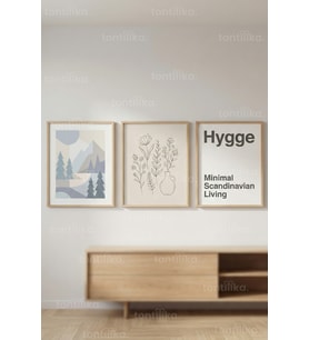 Hygge Minimal Scandinavian 3’lü Ahşap Çerçeveli Tablo Seti