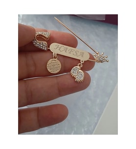 14 Ayar Altın Kaplama Isimli Beyaz Zirkon Taşlı Bebek Yaka Iğnesi 5 Cm - 0008