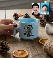 Kişiye Özel Karikatürlü Sarı Lacivert Taraftar Baba Oğul T Pastel Kupa Babalar Günü Hediyesi