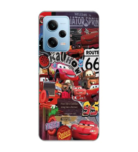 Redmi Note 12 Pro 5G Uyumlu Şimşek McQueen Kolaj Tasarımlı Şeffaf Telefon Kılıfı