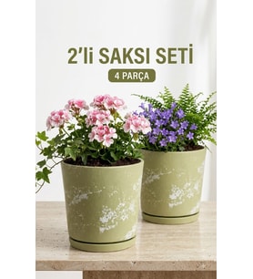 Söğüt Yeşili Drenaj Delikli 2’li Seramik Saksı (Kalemlik,Fırçalık,Masa Organizeri ) / Modern Dekoratif El Yapımı Tasarım 12 cm
