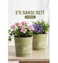 Söğüt Yeşili Drenaj Delikli 2’li Seramik Saksı (Kalemlik,Fırçalık,Masa Organizeri ) / Modern Dekoratif El Yapımı Tasarım 12 cm