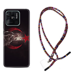 Xiaomi Redmi Note 7 8 9 Pro 10 2022 10 Pro 10S Kılıf Boyun Asklı Rasta Silikon Kurt ve Ay Yıldız 1403
