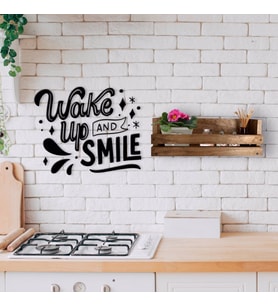 BK Home Dekoratif Doğal Ahşap Raf ve Uyan ve Gülümse Duvar Süsü-1 (Beyaz)