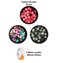90 Adet 10 mm Polimer Kil Fimo Boncuk Takı Bileklik + 5 Metre Misina Hediye - Ayıcık - Bayrak - Yin