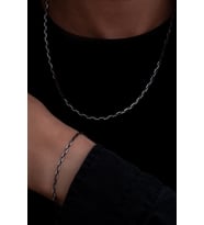 Erkek Gümüş Kolye Bileklik Set - 925 Ayar Oksitli Forse Zincir Gümüş Kolye Bileklik Set 43644213132352