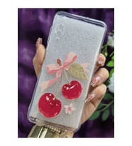 Samsung Galaxy A50 / A30S / A50S Uyumlu Kiraz ve Kurdele Desenli Şeffaf Telefon Kılıfı