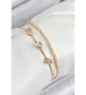 pilelistore Pirinç Zirkon Taşlı Kalp Model Gold Renk Kadın Bileklik - TJ-BB7861