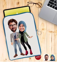 BK Gift Kişiye Özel Sevgililer Karikatürlü Taşınabilir Koruyucu Tablet Kılıfı & Organizer Çanta - Mavi-60